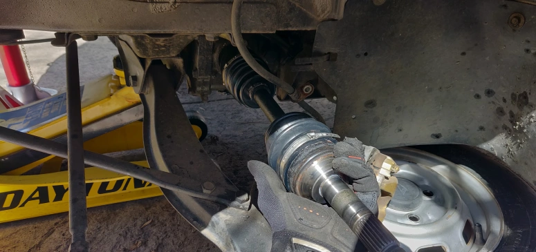 CV axle held in place prior to using mallet