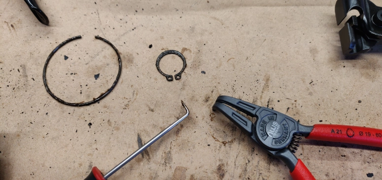 Inner CV joint retaining ring and snap ring removed